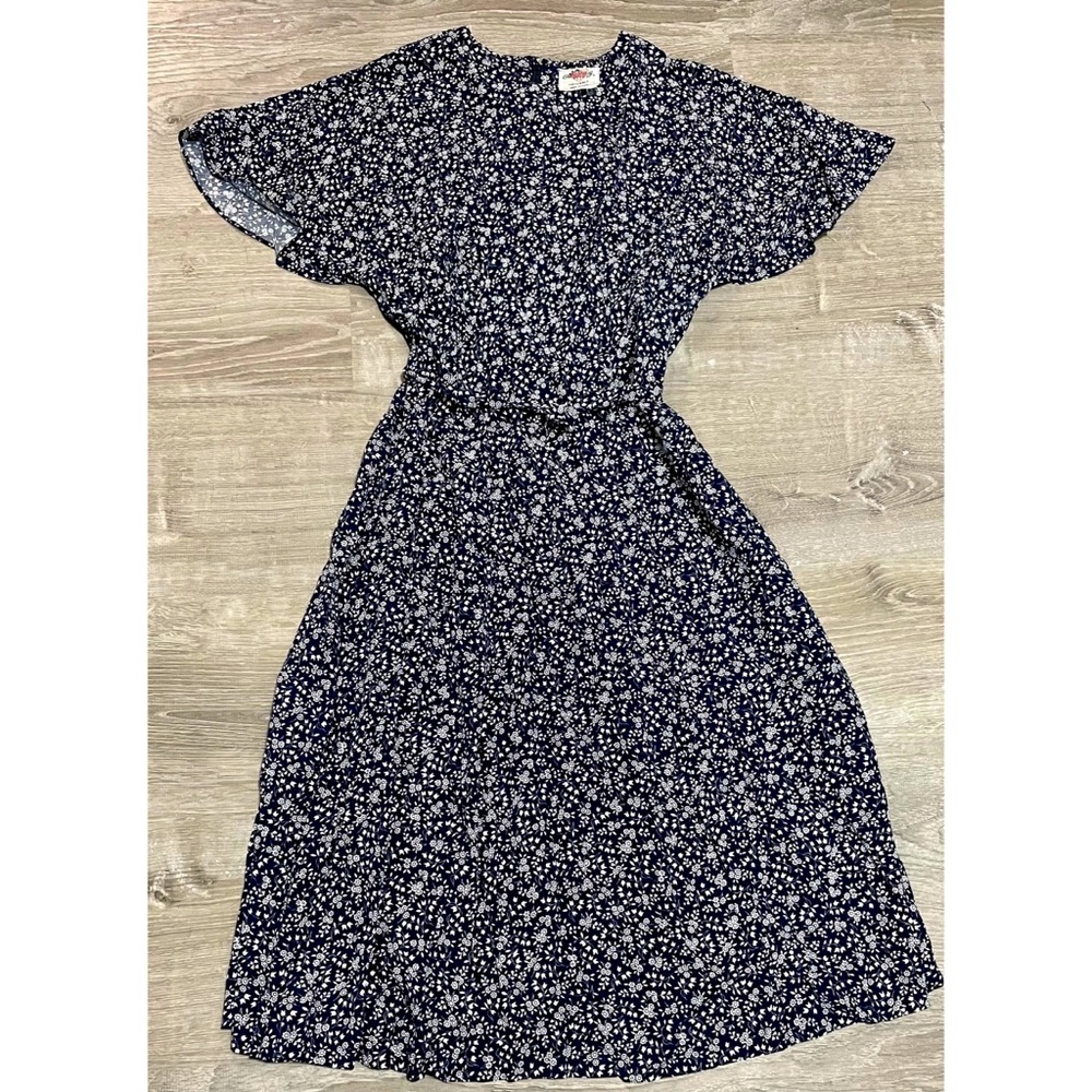 Lanz Blue Floral Midi Dress Size 10